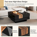 Square Coffee Table with Sliding Tabletop and Hidden Storage