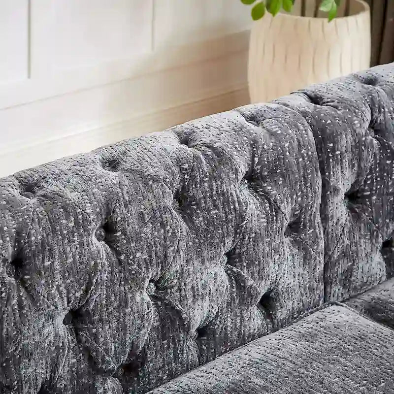 81.5 Chesterfield Chenille L-Shaped Corner Sectional Sofa with Tufted Backrest