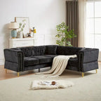 81.5 Chesterfield Chenille L-Shaped Corner Sectional Sofa with Tufted Backrest