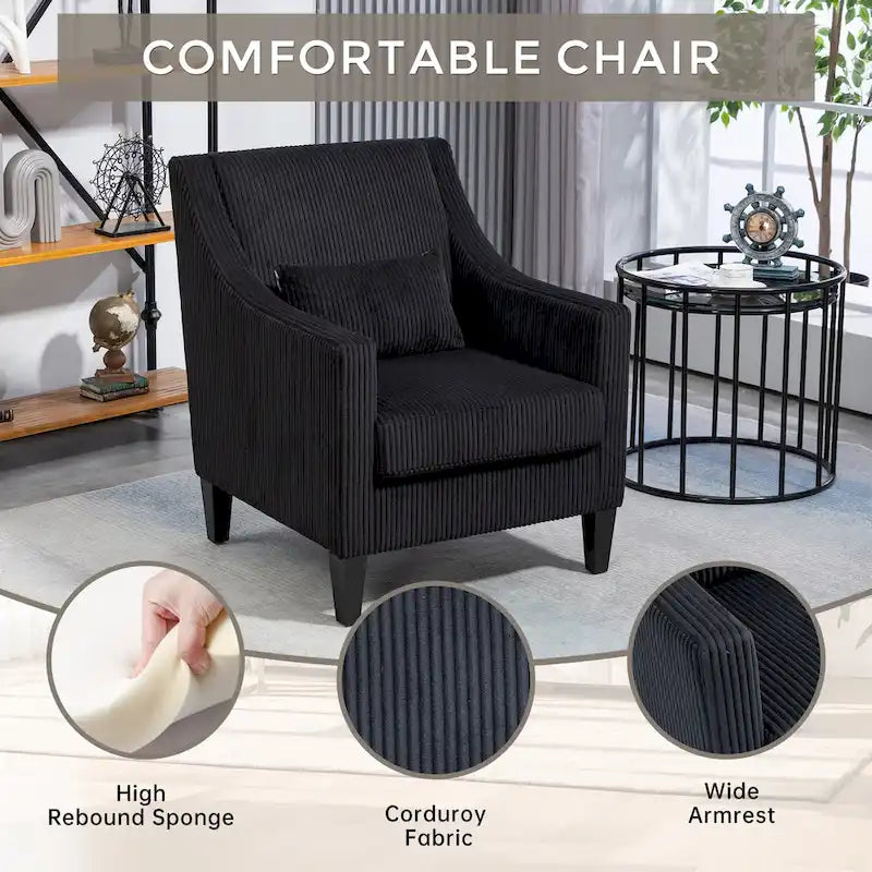 Black Modern 26.8 Arm Chair with Rubber Wood Legs