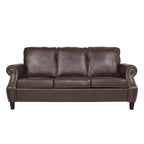 80 Modern Faux Leather 3-Seater Sofa with Birch Legs and Nailheads