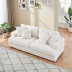 White 79.3 Corduroy 3-Seater Sofa with 4 Toss Pillows, Spring Cushion