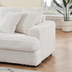 White 79.3 Corduroy 3-Seater Sofa with 4 Toss Pillows, Spring Cushion