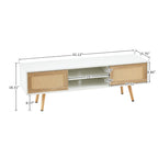 White 55.12 TV Stand with Sliding Doors, Wood Legs & Adjustable Shelf