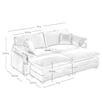 Beige 4-piece Corduroy Upholstered Modular Sleeper Sectional Sofa with 2 Removable Ottoman and 4 Pillows, Free Combination
