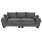 85.4 Modern Curved Sofa, Back Upholstered Couch with 2 Decorative Throw Pillows, Corduroy Fabric Couch