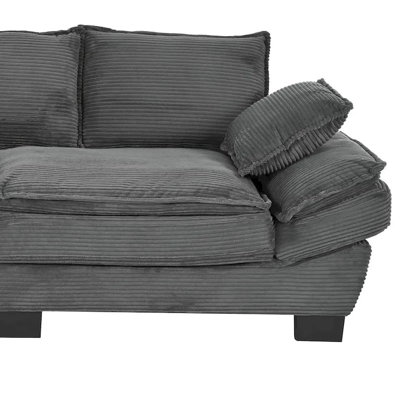 85.4 Modern Curved Sofa, Back Upholstered Couch with 2 Decorative Throw Pillows, Corduroy Fabric Couch