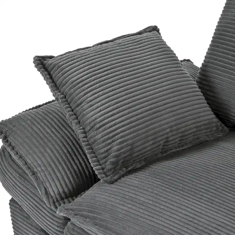 85.4 Modern Curved Sofa, Back Upholstered Couch with 2 Decorative Throw Pillows, Corduroy Fabric Couch