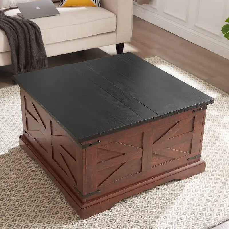 Coffee Table,Square Wood Table with Hidden Storage Barn design Center Table Rustic Cocktail Table with Hinged Lift Top
