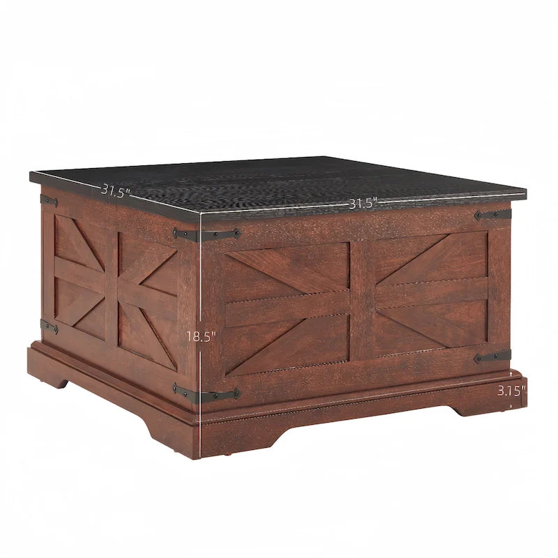 Coffee Table,Square Wood Table with Hidden Storage Barn design Center Table Rustic Cocktail Table with Hinged Lift Top