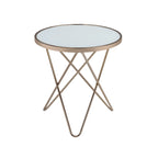 Frosted Glass Top & Champagne Finish Round End Table, with V-shaped Metal Base