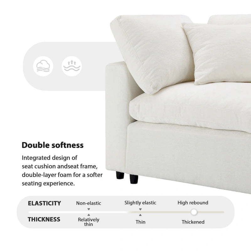 6 Seat Modern Modular Cloud Sofa Bed Chenille Sectional Couch Set with Ottoman