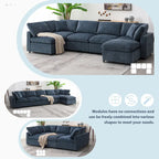 6 Seat Modern Modular Cloud Sofa Bed Chenille Sectional Couch Set with Ottoman