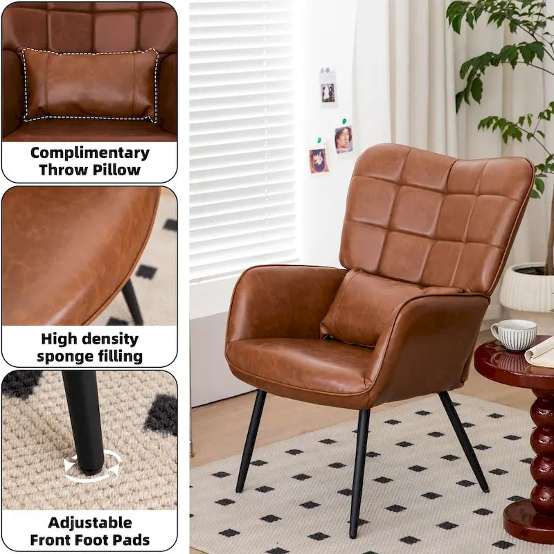 Bonded Leather Armchair Modern Accent Chair Set of 2