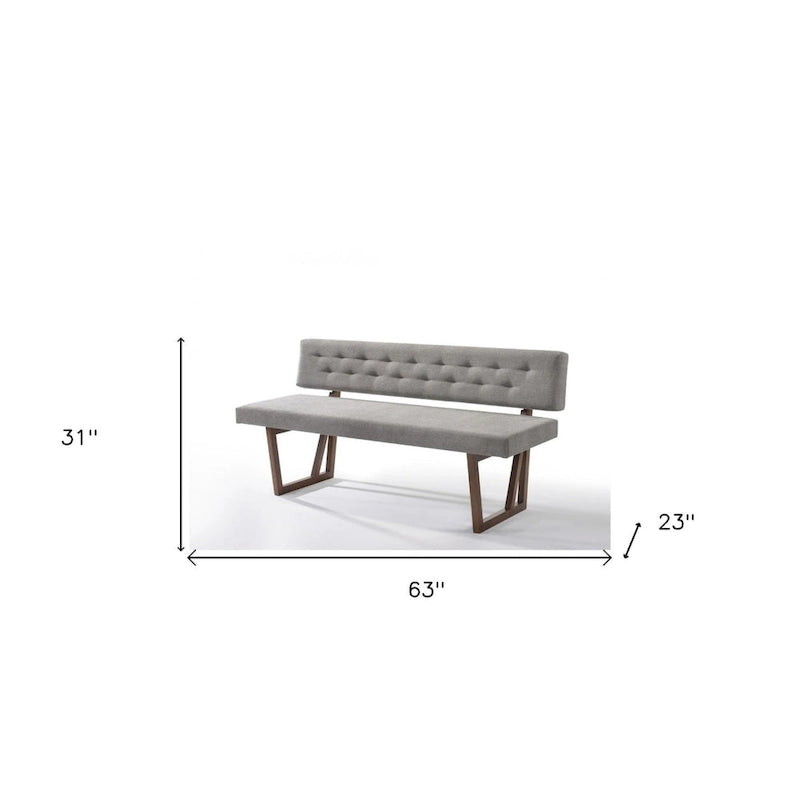 63-inch Gray and Brown Upholstered Linen Blend Dining Bench
