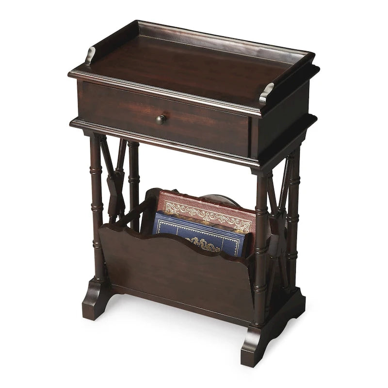HomeRoots 24 Black Solid and Manufactured Wood End Table With Drawer And Shelf With Magazine Holder - 24