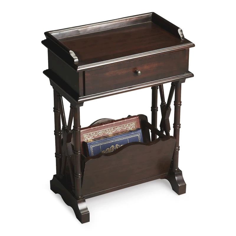 HomeRoots 24 Black Solid and Manufactured Wood End Table With Drawer And Shelf With Magazine Holder - 24