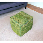 18 Green Recycled Silk and Cotton Blend Cube Pouf Ottoman