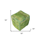 18 Green Recycled Silk and Cotton Blend Cube Pouf Ottoman