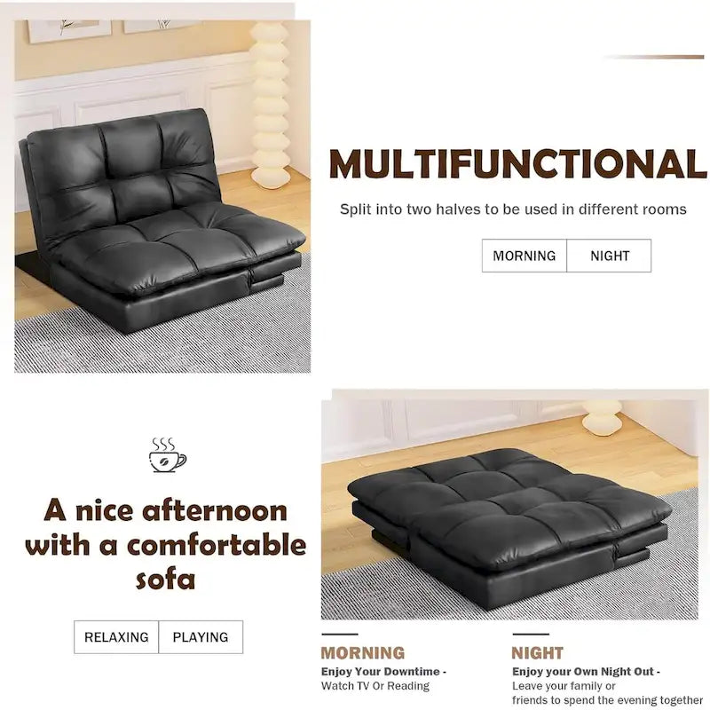 Faux Leather Sofa Memory Foam Loveseat Convertible Couch Bed