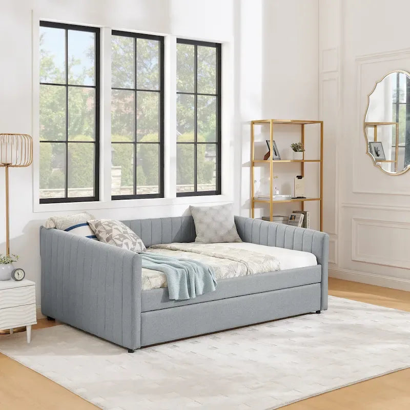 Full Size Daybed with Trundle Upholstered Sofa Bed
