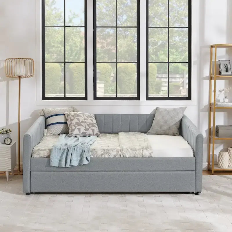 Full Size Daybed with Trundle Upholstered Sofa Bed