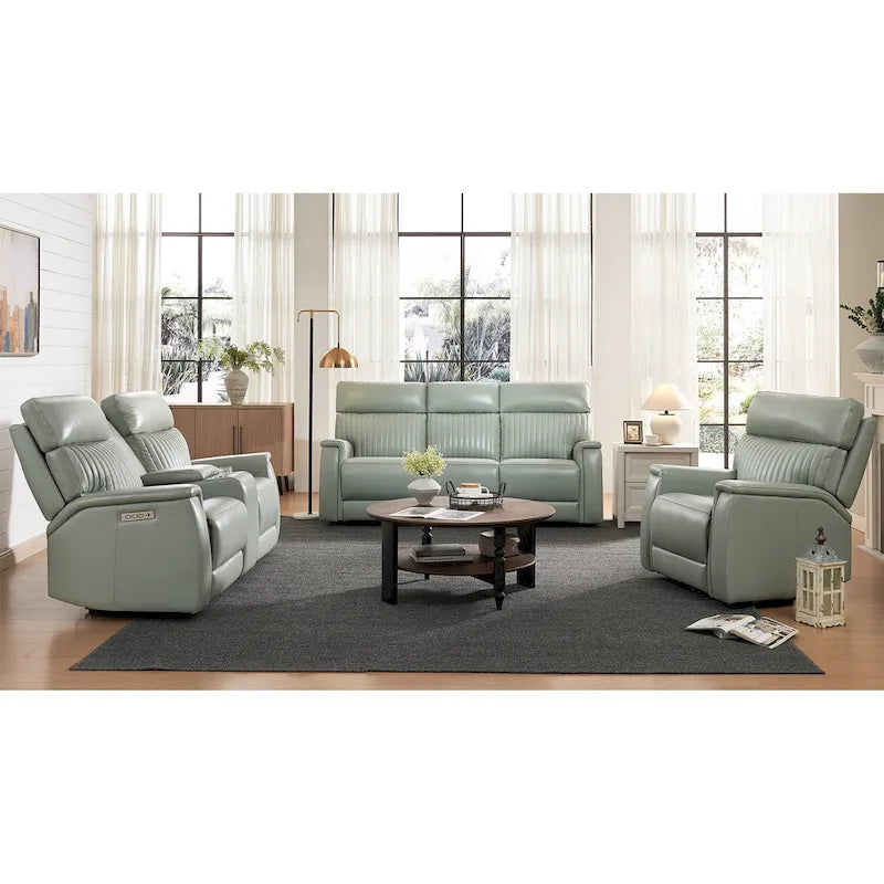 3-Piece Leather Zero Gravity Power Reclining Sofa Set with Power Headrest and Power Lumbar,USB&USB-C Port