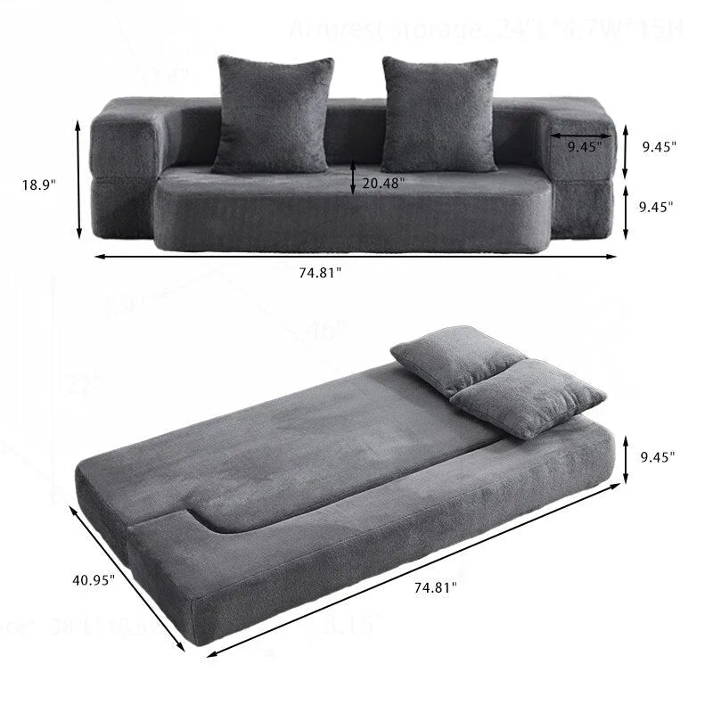 Versatile Transformable Sofa with Ottoman Stools for Compact Spaces