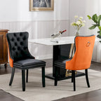 High Back Dining Chairs Set of 2, Upholstered PU Leather Kitchen Chairs Side Chair with Rear Handle Wood Legs