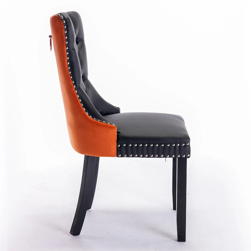 High Back Dining Chairs Set of 2, Upholstered PU Leather Kitchen Chairs Side Chair with Rear Handle Wood Legs