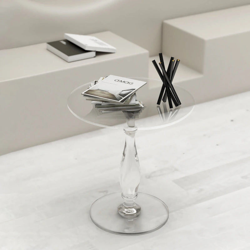 Clear Acrylic Round End Table Solid Post Side Table Nightstand - 18 Dia. x 19 H
