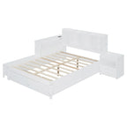 Full Size Wooden Platform Bed with Storage, Nightstand, Desk, USB Ports & 2 Drawers,White