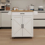 Kitchen Trolley Carts On Wheels Rolling Kitchen Island Cart W/Rubber-wood Countertop, With 1 Drawer 2 Doors, Towel Rack