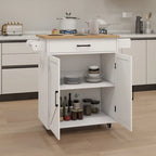 Kitchen Trolley Carts On Wheels Rolling Kitchen Island Cart W/Rubber-wood Countertop, With 1 Drawer 2 Doors, Towel Rack