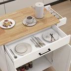 Kitchen Trolley Carts On Wheels Rolling Kitchen Island Cart W/Rubber-wood Countertop, With 1 Drawer 2 Doors, Towel Rack