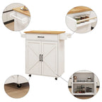 Kitchen Trolley Carts On Wheels Rolling Kitchen Island Cart W/Rubber-wood Countertop, With 1 Drawer 2 Doors, Towel Rack