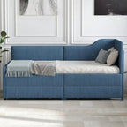 Twin Size L-Shaped Corduroy Daybed,Upholstered Bed Frame with 2 Storage Drawers, Beige