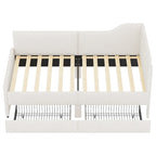 Twin Size L-Shaped Corduroy Daybed,Upholstered Bed Frame with 2 Storage Drawers, Beige