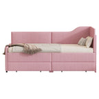 Twin Size L-Shaped Corduroy Daybed,Upholstered Bed Frame with 2 Storage Drawers, Beige