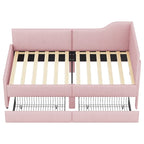 Twin Size L-Shaped Corduroy Daybed,Upholstered Bed Frame with 2 Storage Drawers, Beige