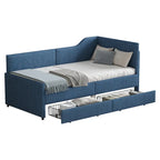 Twin Size L-Shaped Corduroy Daybed,Upholstered Bed Frame with 2 Storage Drawers, Beige