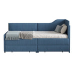 Twin Size L-Shaped Corduroy Daybed,Upholstered Bed Frame with 2 Storage Drawers, Beige
