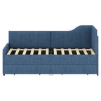 Twin Size L-Shaped Corduroy Daybed,Upholstered Bed Frame with 2 Storage Drawers, Beige