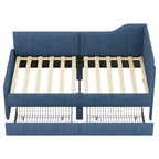 Twin Size L-Shaped Corduroy Daybed,Upholstered Bed Frame with 2 Storage Drawers, Beige