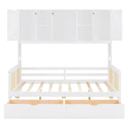 Modern Full Size Wood Daybed Storage Platform Bed Frame with All-in-One Cabinet, 2 Drawers and Shelf