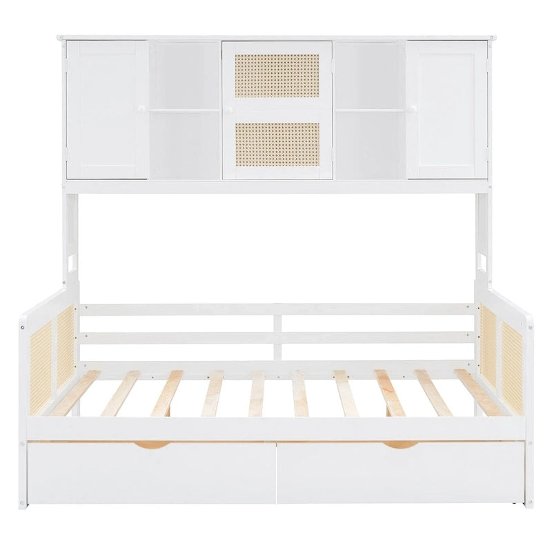 Modern Full Size Wood Daybed Storage Platform Bed Frame with All-in-One Cabinet, 2 Drawers and Shelf