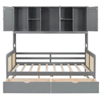 Modern Full Size Wood Daybed Storage Platform Bed Frame with All-in-One Cabinet, 2 Drawers and Shelf