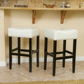 Roomfitters 30 Backless Leather Counter Stools, Set of 2 Upholstered Bar Height Chairs with Wood Frame, Ivory