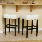 Roomfitters 30 Backless Leather Counter Stools, Set of 2 Upholstered Bar Height Chairs with Wood Frame, Ivory