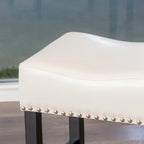 Roomfitters 30 Backless Leather Counter Stools, Set of 2 Upholstered Bar Height Chairs with Wood Frame, Ivory